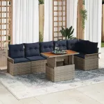 Sodo Sofų Rinkinys su saugykla 7 pcs Pilka Poli ratanas