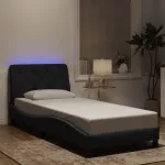 Lovos rėmas su LED be čiužinio, juodos spalvos, 90x200cm, aksomas
