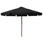 Lauko skėtis nuo saulės su mediniu stulpu, juodas, 330cm