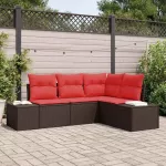 Sodo Sofų Rinkinys su pagalve 4 pcs Ruda poliratanas