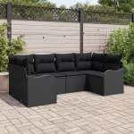 Sodo Sofų Rinkinys su saugykla 6 pcs Juoda Poli ratanas