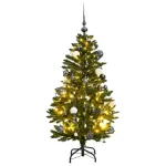 Kalėdų eglutė su &scaron;arnyrinėmis &scaron;akomis/LED/žaisliukais, 150cm