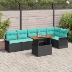 Sodo Sofų Rinkinys su saugykla 7 pcs Juoda Poli ratanas