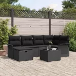 Sodo Sofų Rinkinys su pagalve su saugykla 7 pcs Poli ratanas
