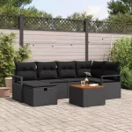 Sodo Sofų Rinkinys su pagalve 7 pcs Juoda Poli ratanas