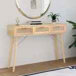 Konsolinis staliukas, rudas, 105x30x75cm, pu&scaron;is ir ratanas