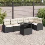 Sodo Sofų Rinkinys su pagalve 7 pcs Juoda Poli ratanas