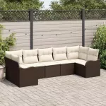 Sodo Sofų Rinkinys su saugykla 7 pcs Ruda ir balta Poli ratanas