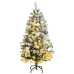 Kalėdų eglutė su &scaron;arnyrinėmis &scaron;akomis/LED/žaisliukais, 150cm