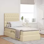 LED saugojimo lova su čiužiniu Kremas 100 x 200 cm Audinys