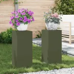 Augalų stovas 2 pcs Alyvuogių žalia 24 x 24 x 55 cm Plienas