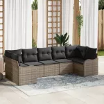 Sodo Sofų Rinkinys su saugykla 7 pcs Pilka Poli ratanas