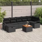 Sodo Sofų Rinkinys su pagalve 8 pcs Juoda Poli ratanas