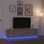 TV spintelė su LED lemputėmis, ąžuolo spalvos, 193,5x41x50 cm