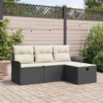 Sodo Sofų Rinkinys 4 pcs Juoda ir kreminė Poli ratanas