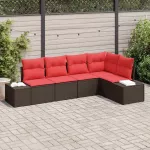 Sodo Sofų Rinkinys su pagalve 5 pcs Ruda poliratanas