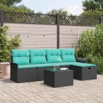 Sodo Sofų Rinkinys su pagalve su saugykla 6 pcs Poli ratanas