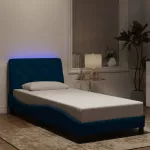 Lovos rėmas su LED be čiužinio, mėlynos spalvos, 90x200cm, aksomas
