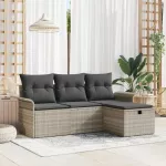 Sodo Sofų Rinkinys su pagalve 4 pcs &Scaron;viesiai pilka Poli ratanas