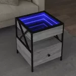 Kavos staliukas su Infinity LED lemputėmis, pilkas, 40x40x51cm
