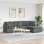 Modulinė sofa su pakoja ir pagalvėlėmis, audinys, tamsiai pilka