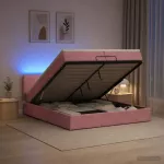 Otmana lova su matracsu ir LED Rožinė 200 x 200 cm Aksomas