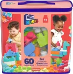 Mega Bloks kaladėlių rinkinys rožiniame krep&scaron;yje, 60 det.