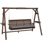 Sodo supynės, 3 vietų, medinės, su pagalvėlėmis ir padėkliukais, iki 330 kg, rudos