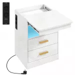 Naktinis staliukas su įkrovimo stotele ir RGB LED ap&scaron;vietimu, baltas blizgus