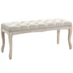 Suoliukas su lininiu apmu&scaron;alu ir medinėmis kojelėmis, 110 cm, smėlio spalvos