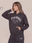 Sinsay - Loose fit džemperis su gobtuvu ir spauda - tamsiai pilka