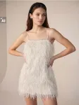 Sinsay - &bdquo;Mini&ldquo; suknelė su dekoratyviais kutais - kreminė