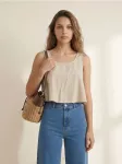 Sinsay - Crop top su dekoratyviniu ri&scaron;imu i&scaron; lino mi&scaron;inio - kreminė