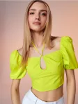 Sinsay - Crop top palaidinė su rai&scaron;teliu - geltonai žalia