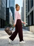 Sinsay - Wide-leg kelnės su siuvinėtais siūlais ir viskozės priedu - karmino