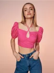 Sinsay - Crop top palaidinė su rai&scaron;teliu - ry&scaron;kiai rožinė