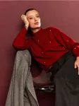 Sinsay - Megztinis su viskozės priemai&scaron;a ir karoliukais - raudona
