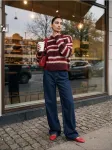 Sinsay - Dryžuotas oversize megztinis - raudona