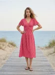 Sinsay - Viskozinė midi suknelė su raukiniais ir gėlių ra&scaron;tu - raudona