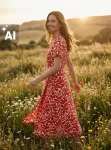 Sinsay - Viskozinė midi suknelė su kvietiniu ra&scaron;tu ir užklotine - raudona