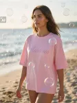 Sinsay - Medvilninė mar&scaron;kinėliai su siuvinėtu tekstu Maldives - pastelinė rožinė