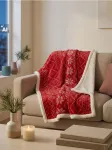 Sinsay - Kalėdinis pledas su skandinavi&scaron;ku ra&scaron;tu ir ėriuko vilnos imitacija - raudona