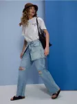 Sinsay - Baggy džinsai žemu liemeniu su nutrinimais - mėlyna