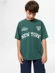 Sinsay - Oversize medvilniniai mar&scaron;kinėliai su užra&scaron;u New York - green spruce