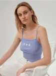 Sinsay - Crop top palaidinė su siuviniu - bly&scaron;kiai mėlyna