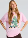 Sinsay - Medvilniniai oversize mar&scaron;kinėliai su kalėdiniu ra&scaron;tu Minnie Mouse - rožinė