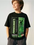 Sinsay - Medvilniniai mar&scaron;kinėliai su spauda Minecraft - juoda