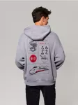 Sinsay - Džemperis su gobtuvu ir spauda ant nugaros - &scaron;viesiai pilka