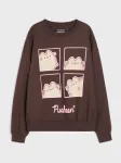 Sinsay - Dydžio &bdquo;oversize&ldquo; džemperis apvalia apykakle su &bdquo;Pusheen&ldquo; spauda - tamsiai ruda