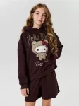 Sinsay - Medvilninis džemperis su gobtuvu ir towel efekto ra&scaron;tu Hello Kitty - tamsiai ruda